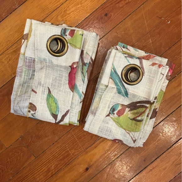 Pier 1 Imports Sheer Bird Watercolor Curtain Panels Grommets 50x84" Set of 2 - Picture 2 of 14